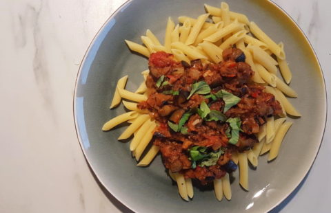 Aubergine ansjovis pasta