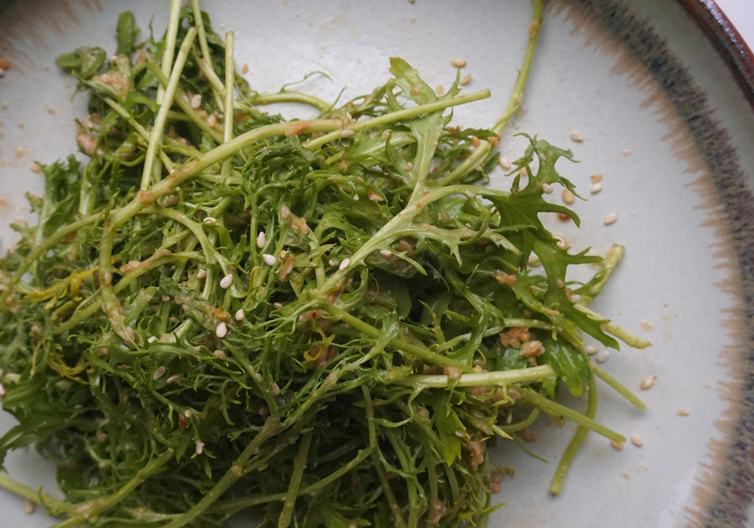 Mizuna salade met gember en sesam