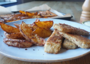 vegan vistick en zelfgemaakte ovenfriet